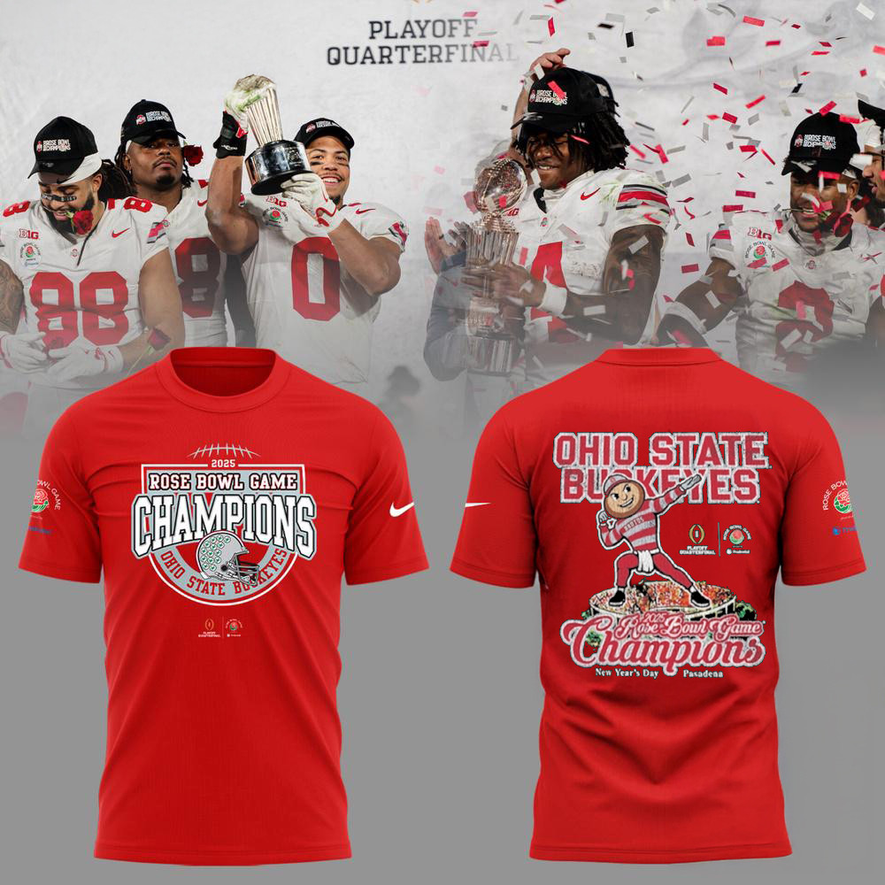 Ohio State Buckeyes Football Limited 2025 Rose Bowl Champions Red Shirt Football Gifts For Men