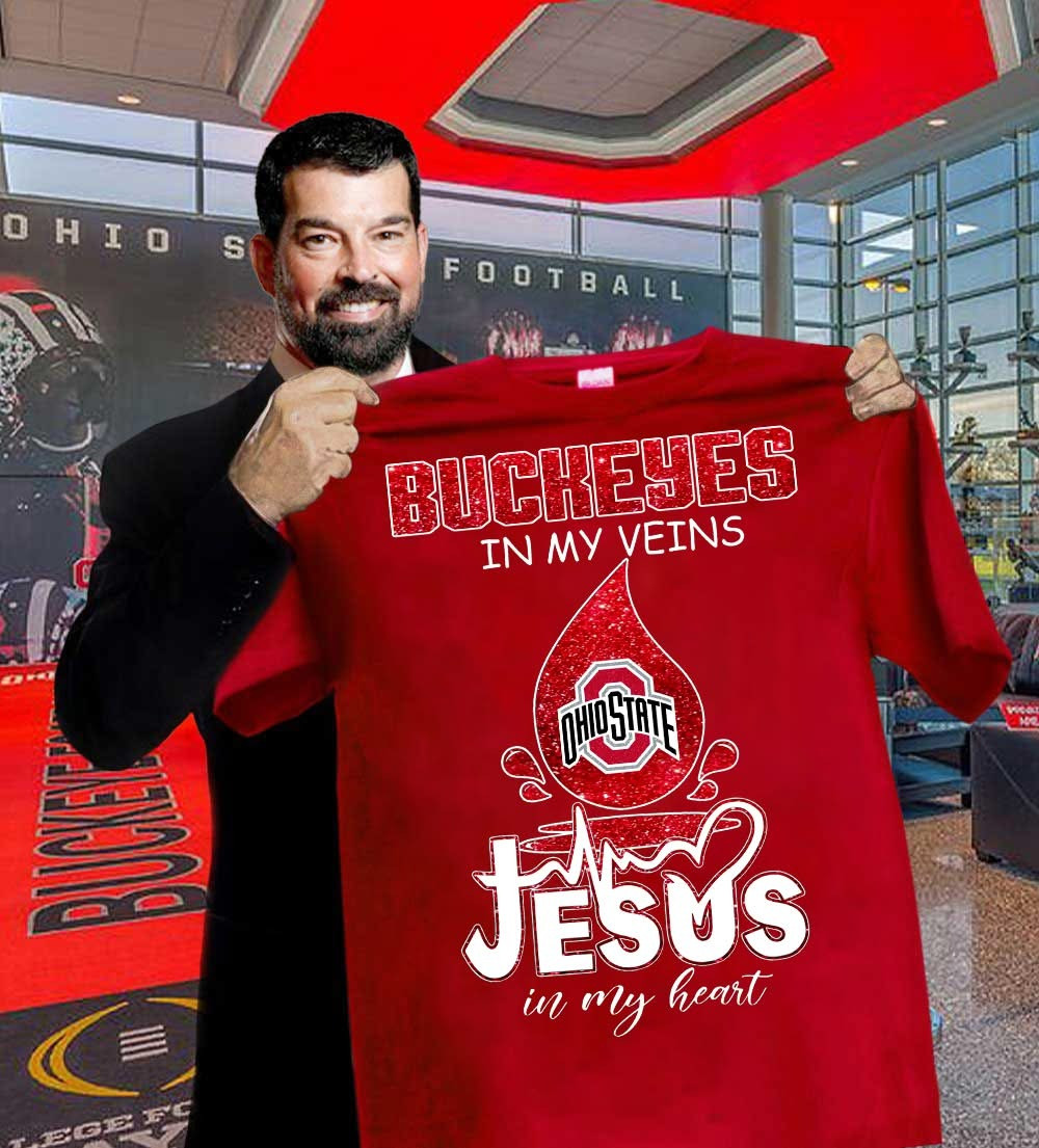 Ohio State Buckeyes In My Veins Jesus In My Heart T-Shirt Faith Gifts For Football Fans