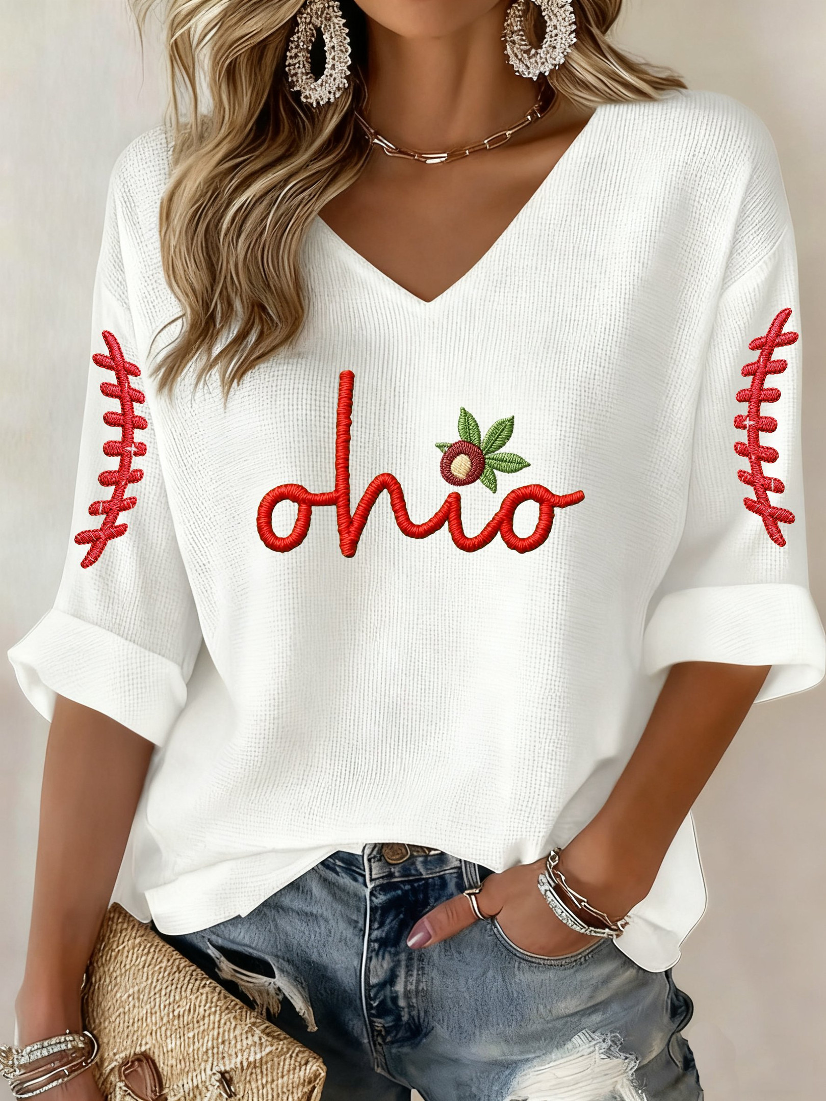 Ohio State Buckeyes Merch V-Neck Long Sleeve Shirt Ohio State Football Clothing Great Gifts