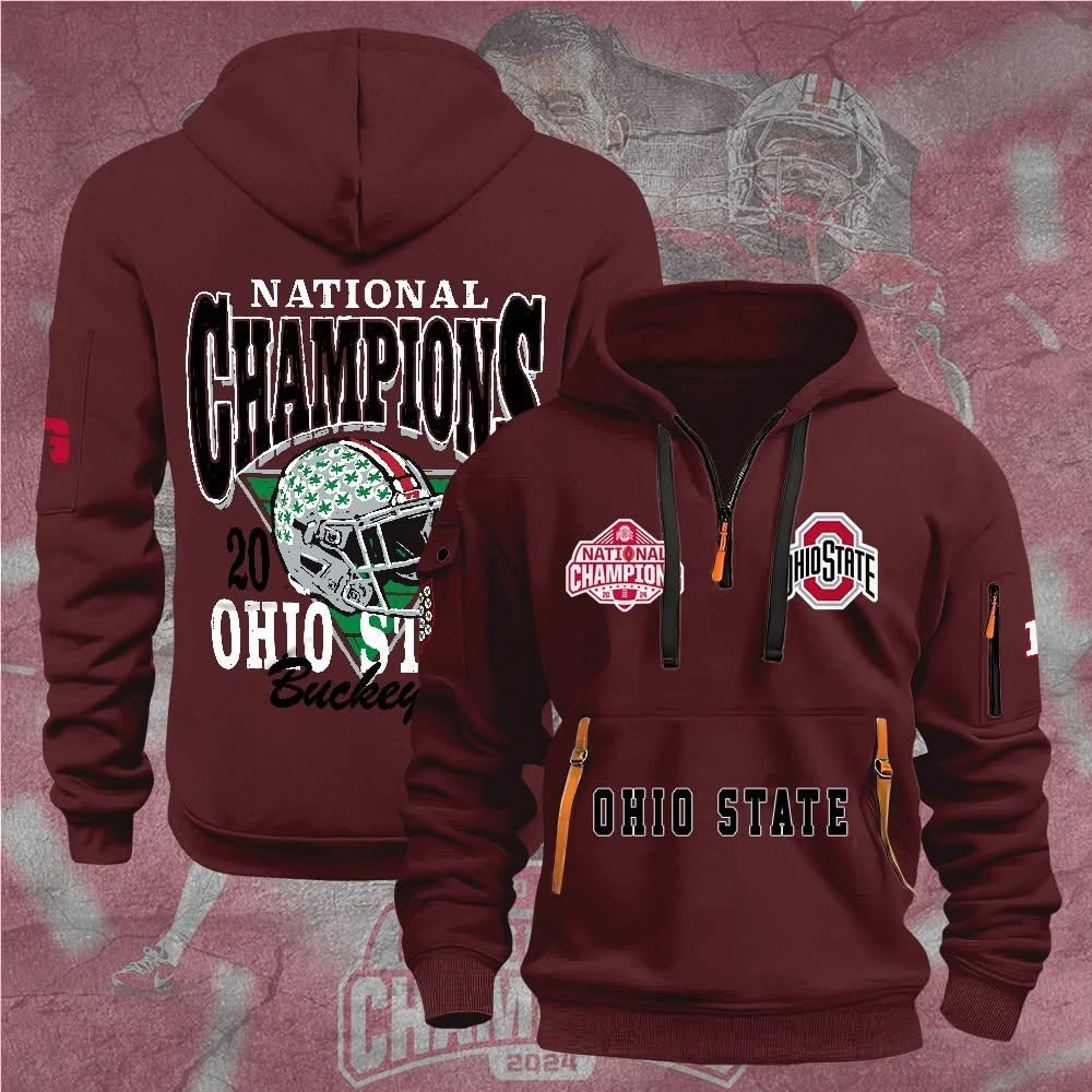 Ohio State Buckeyes National Champions Quarter Zip Hoodie NCAA Championship Fan Merch