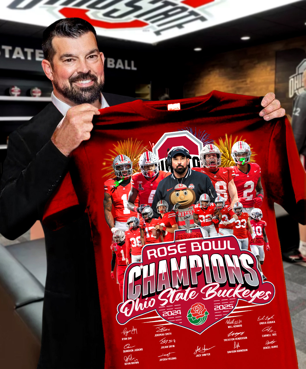 Ohio State Buckeyes Rose Bowl Champions 2024-2025 T-Shirt Gifts For Football Fans