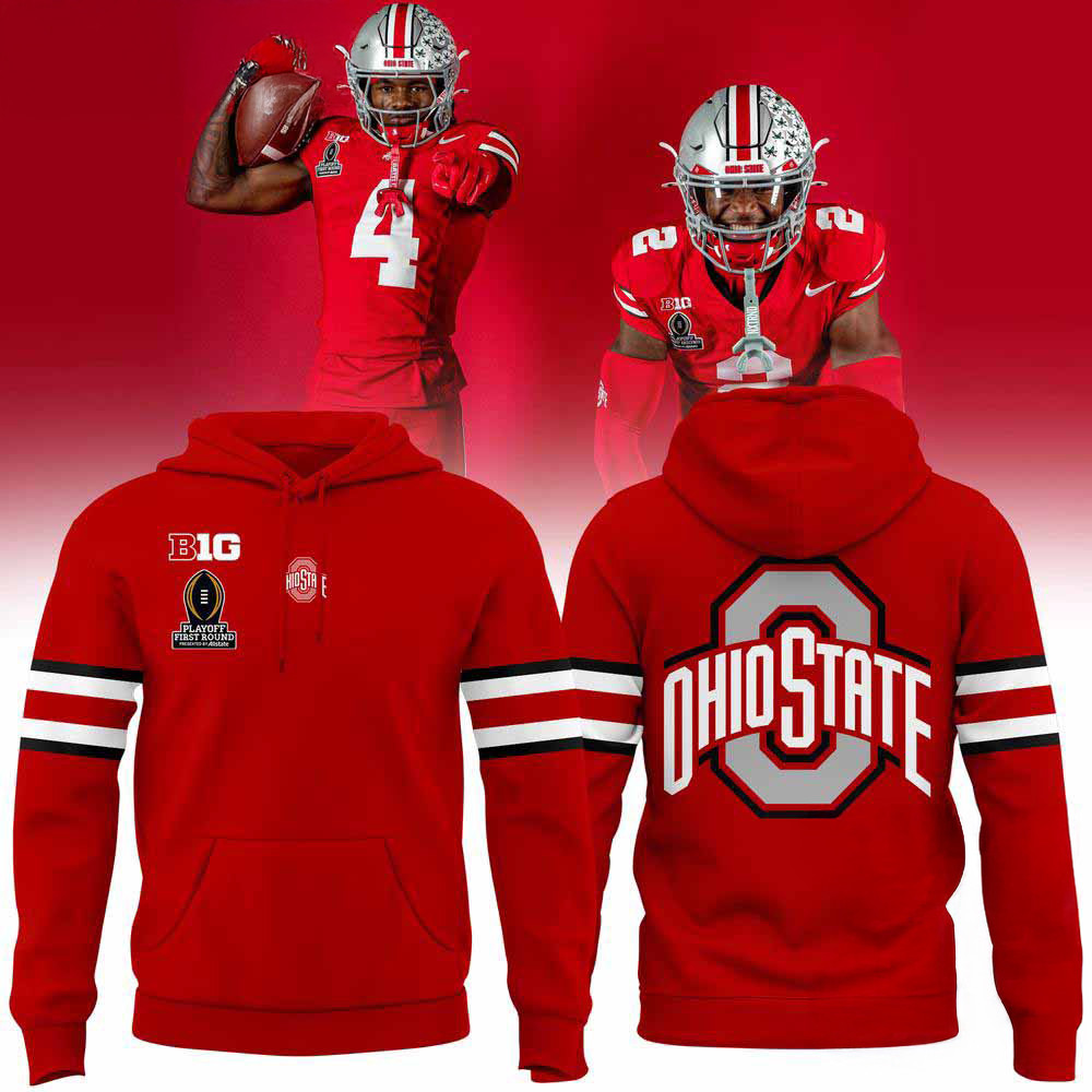 Ohio State Football Playoff First Round Scarlet 2024 Hoodie Unique Gifts For Football Fans