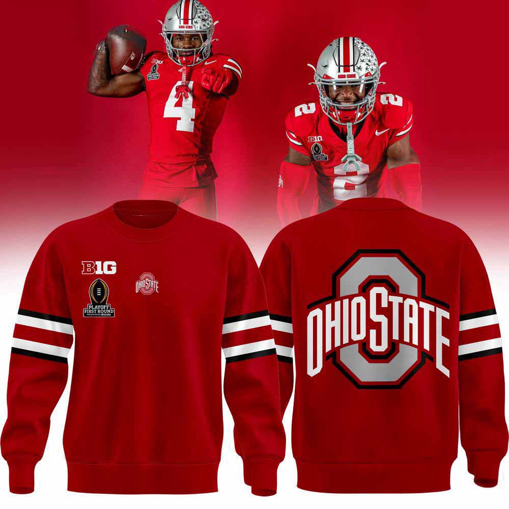 Ohio State Football Playoff First Round Scarlet 2024 Sweatshirt Unique Gifts For Football Fans