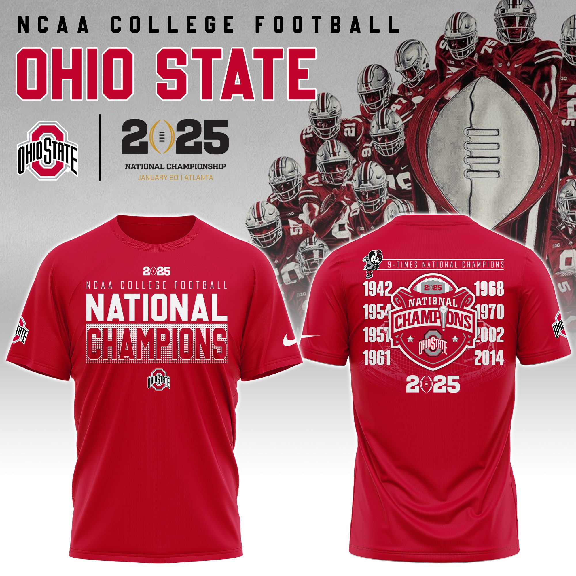 Ohio State National Champions T-Shirt 2025 9 Time NCAA Championship Merch Great Fan Gifts