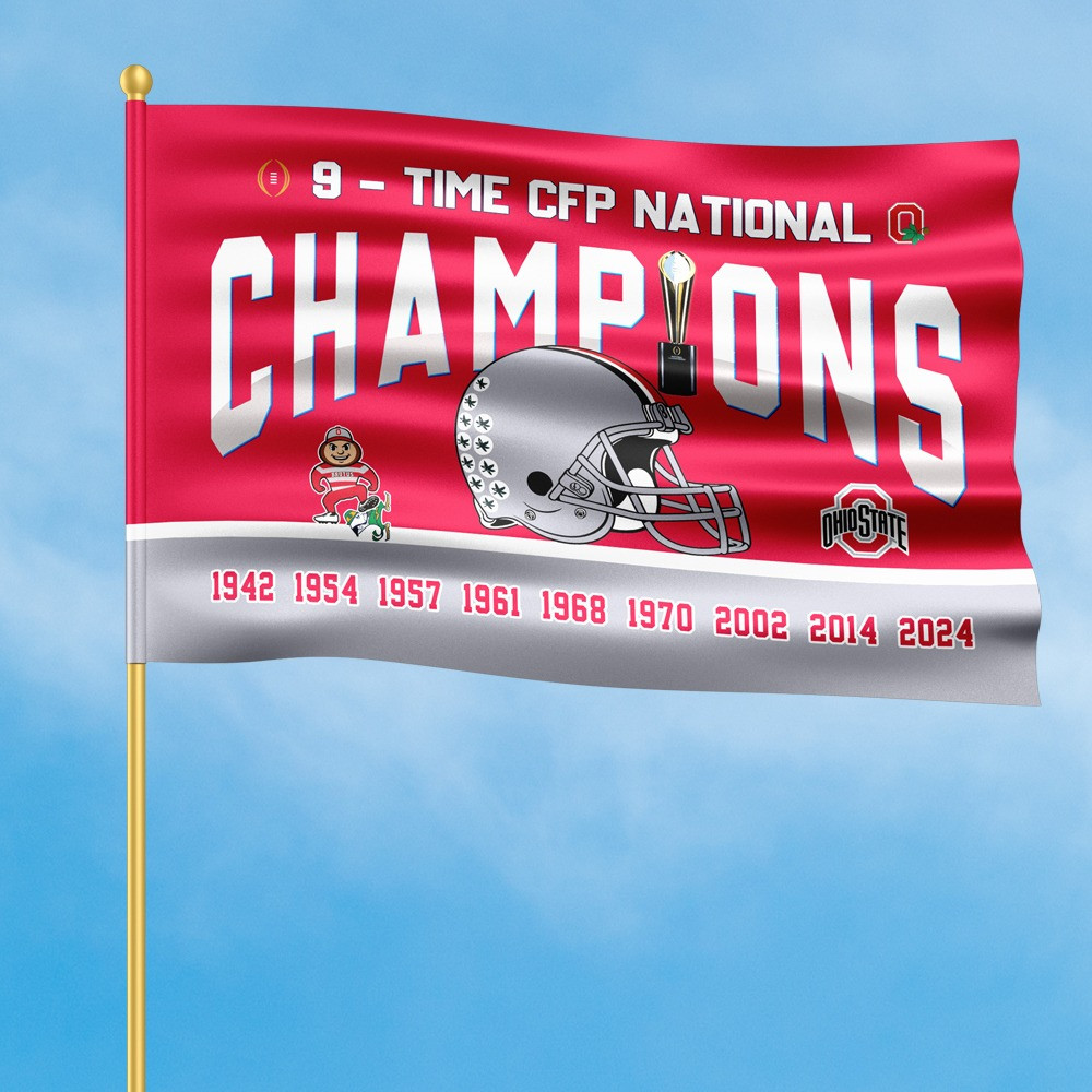 Ohio State National Champs Flag 9 Time CFP OSU National Championship Merch Buckeyes Fans