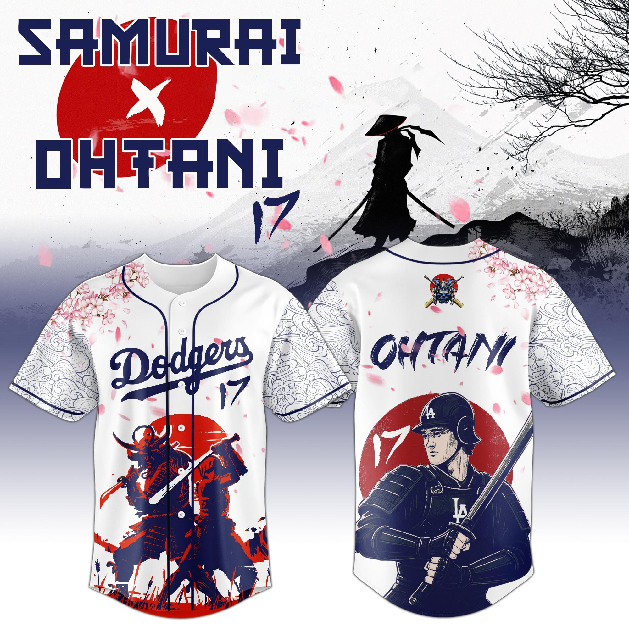 Ohtani x Samurai LA Dodgers Japan Edition Baseball Jersey Baseball Enthusiast Gifts