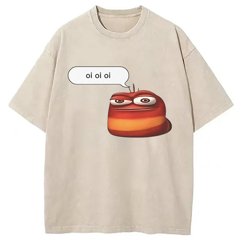Oi Oi Oi Red Larva Funny Washed T-Shirt Retro Streetwear Graphic Top Gifts For BFF