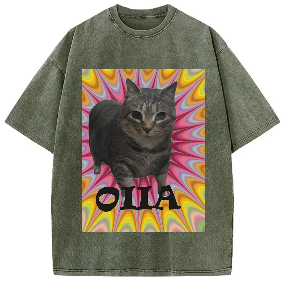 Oiia Cat Meme Washed T-Shirt Funny Aesthetic Trendy Apparel Gifts For Friends