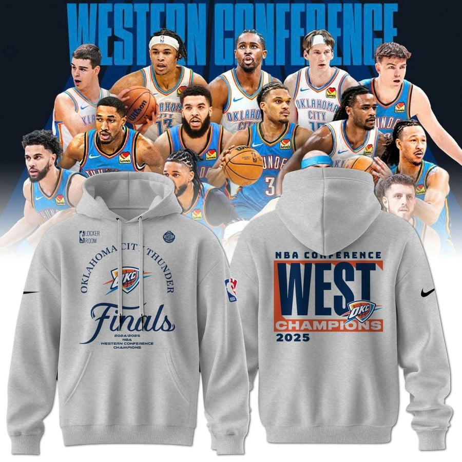 OKC City Thunder Western Conference Champions Hoodie 2025 NBA Merch Basketball Fan Clothing