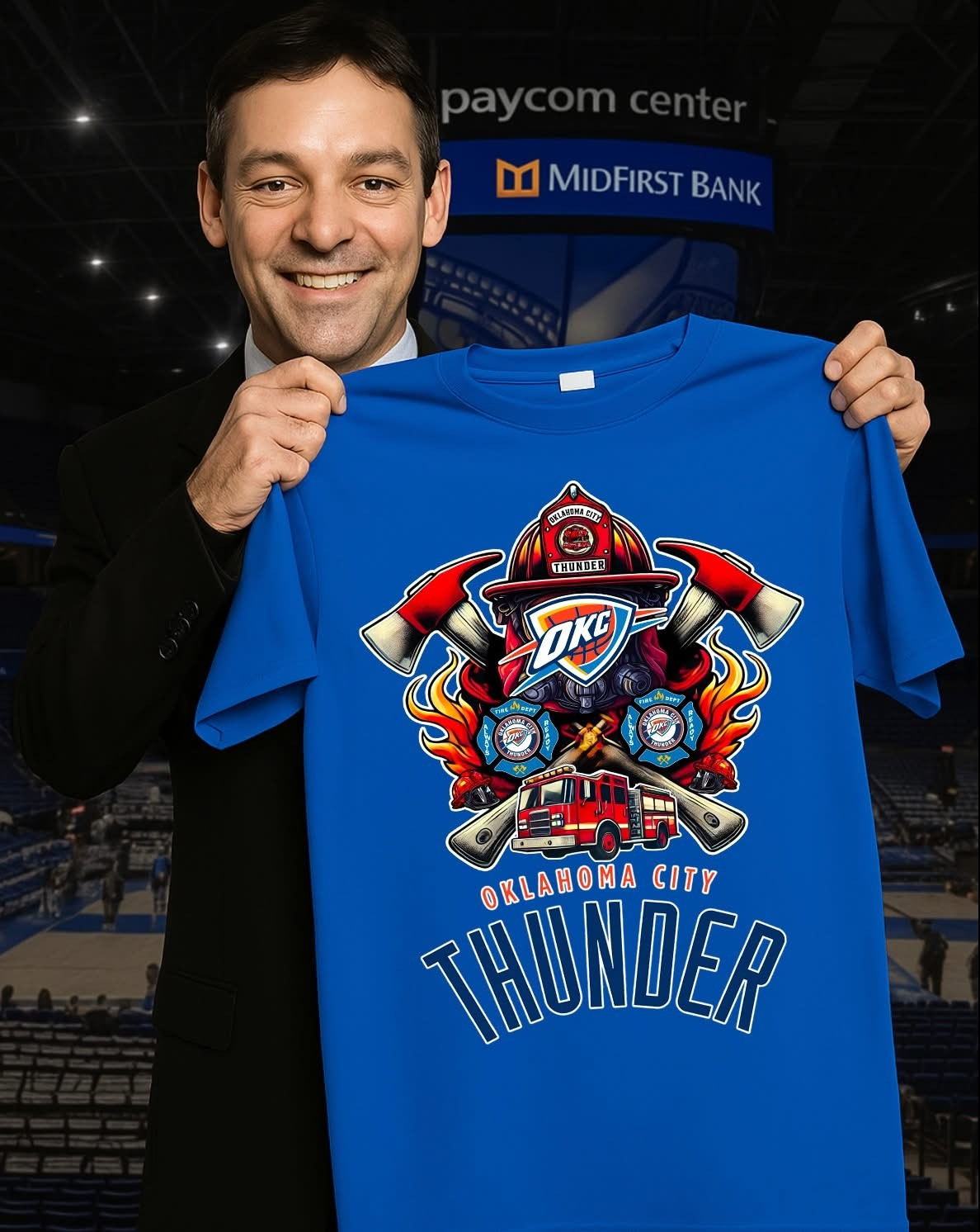 OKC Oklahoma City Thunder Firefighter Fire Dept T-Shirt Honor Fireman Basketball Fan Merch