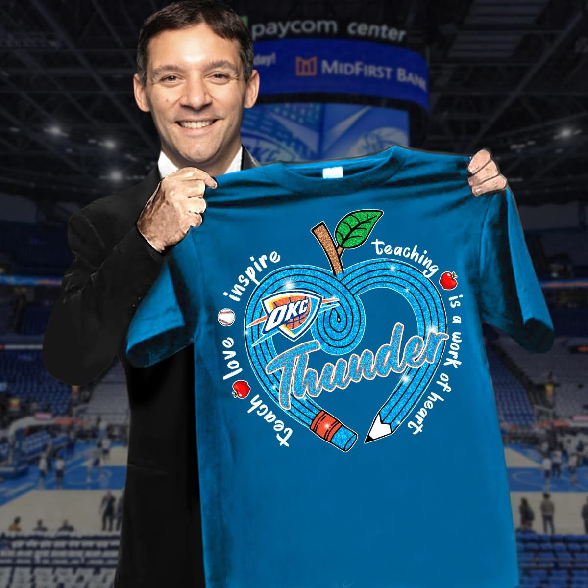 OKC Oklahoma City Thunder Teach Love Inspire T-Shirt Merch Honor Teacher's Day Fan Gifts