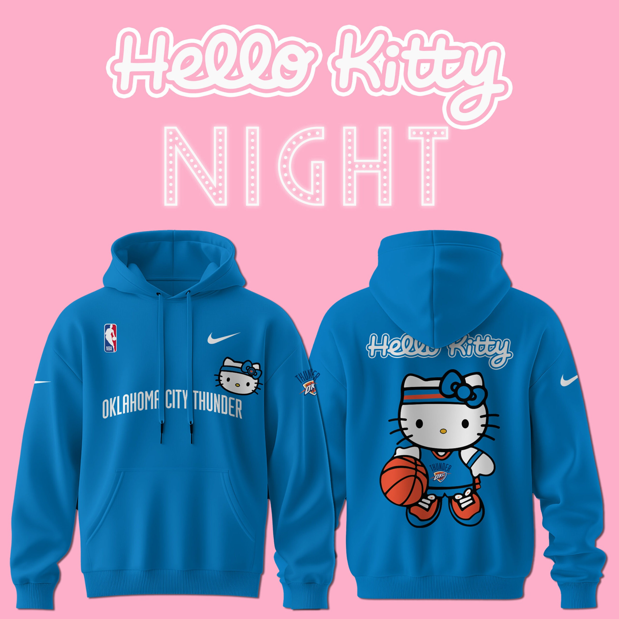 OKC Oklahoma City Thunder x Hello Kitty Night T-Shirt NBA Basketball Fan Merch Cute Gifts