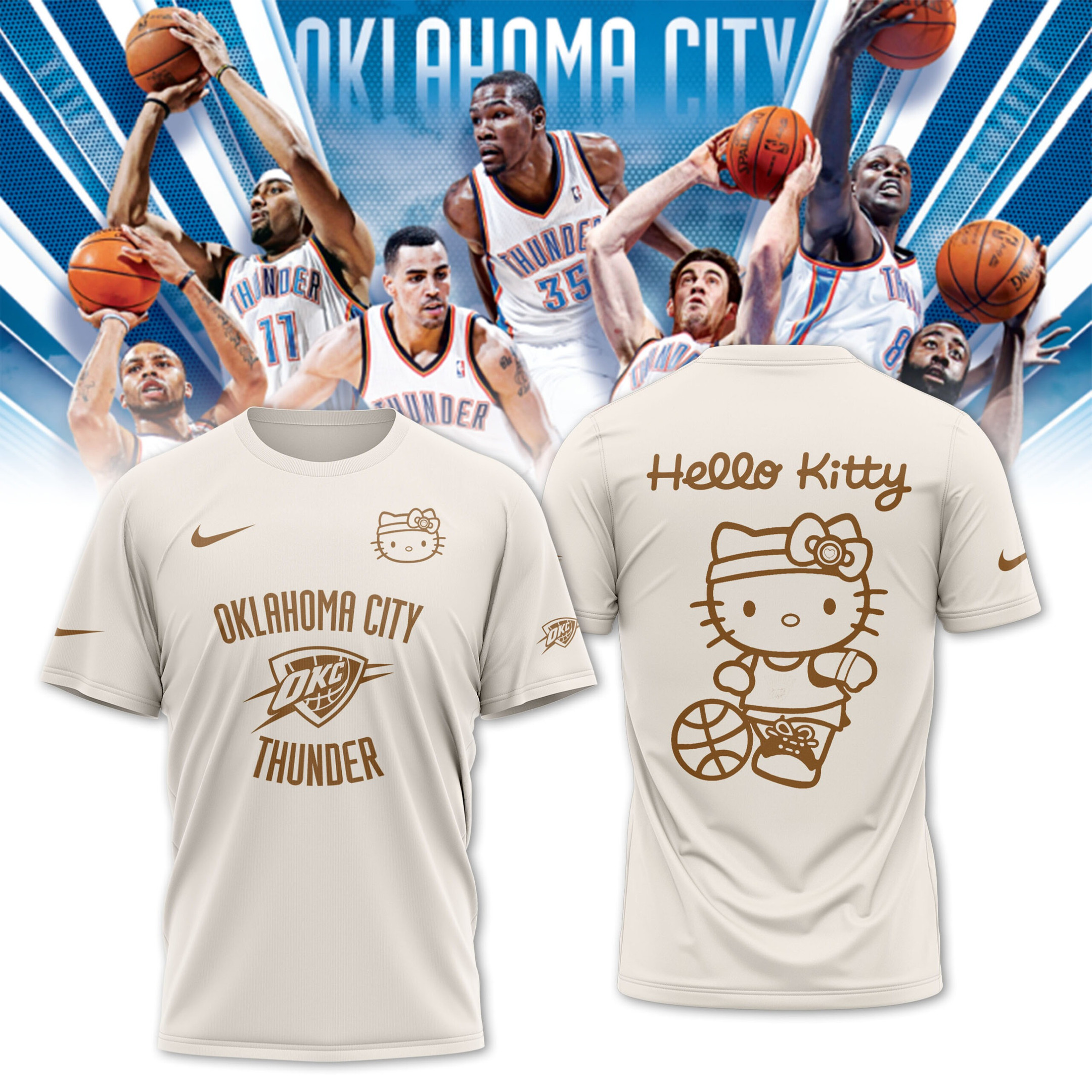 OKC Oklahoma City Thunder x Hello Kitty T-Shirt Fan Merch Cute Basketball Themed Gifts