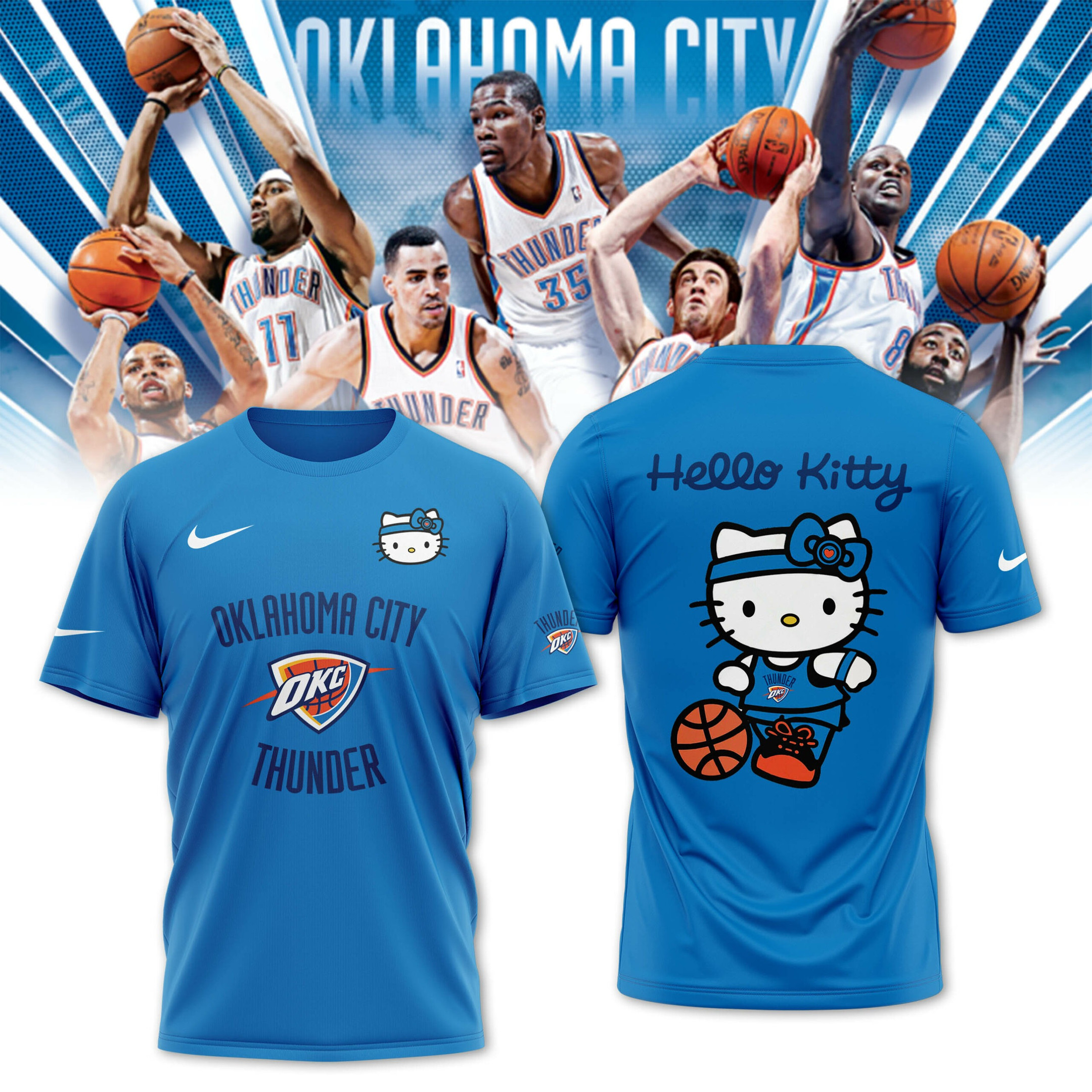 OKC Oklahoma City Thunder x Hello Kitty T-Shirt Merch Cute Gifts For Basketball Lovers Fans