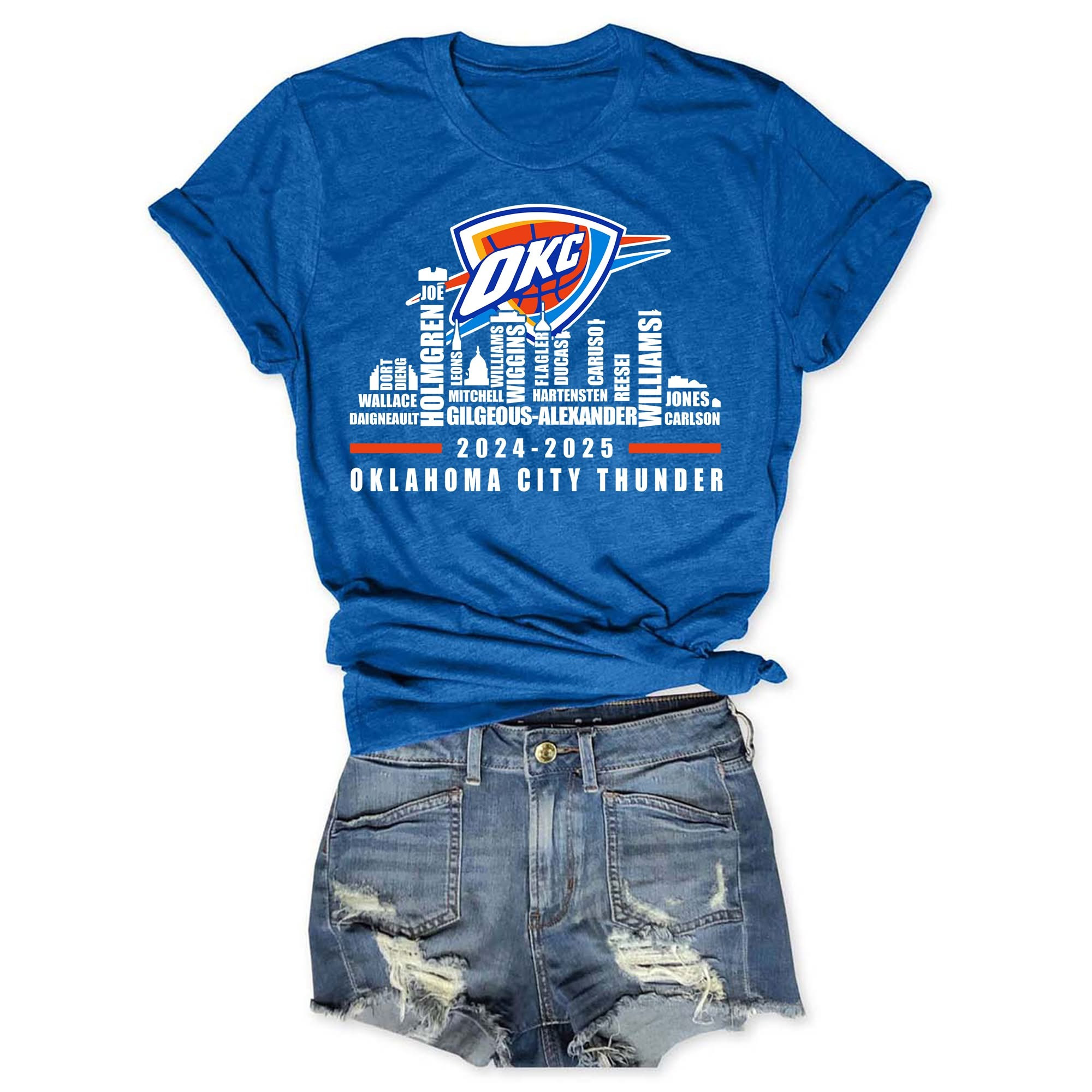 OKC Oklahoma Thunder 2024 2025 Squad Players Names T-Shirt Women's Fan Gifts For Her