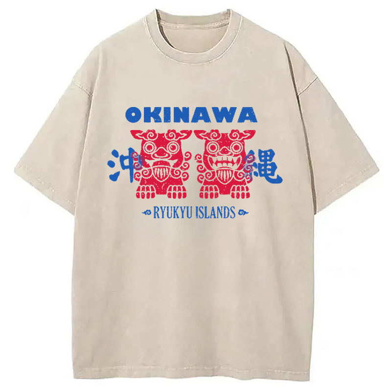 Okinawa Mascot Washed T-Shirt Retro Humor Graphic Top Gifts For Best Friend