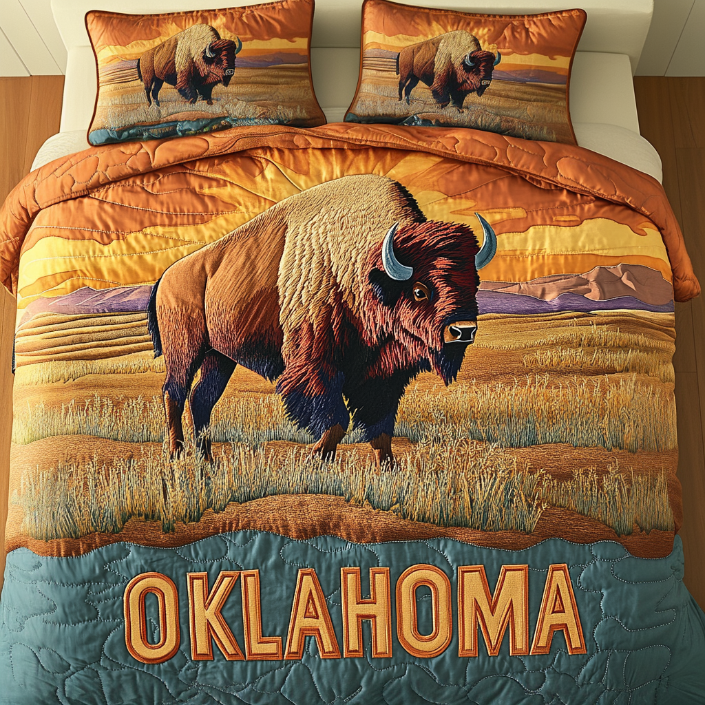 Oklahoma Bison Dreams Quilted Bedding Set Bed Room Decoration Unique Gifts For Bison Lovers