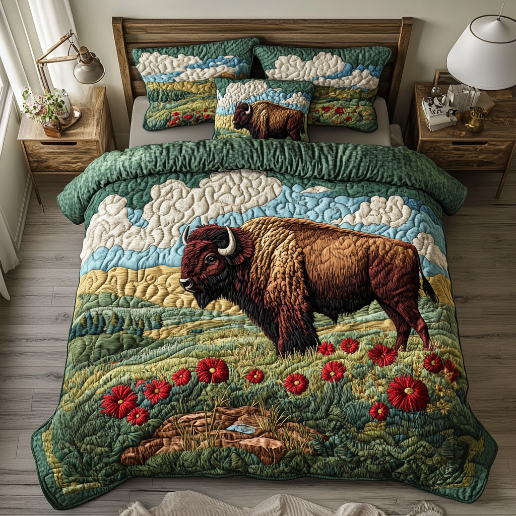 Oklahoma Buffalo Spirit Quilted Bedding Set Best Comforter Sets Awesome Bison Gifts