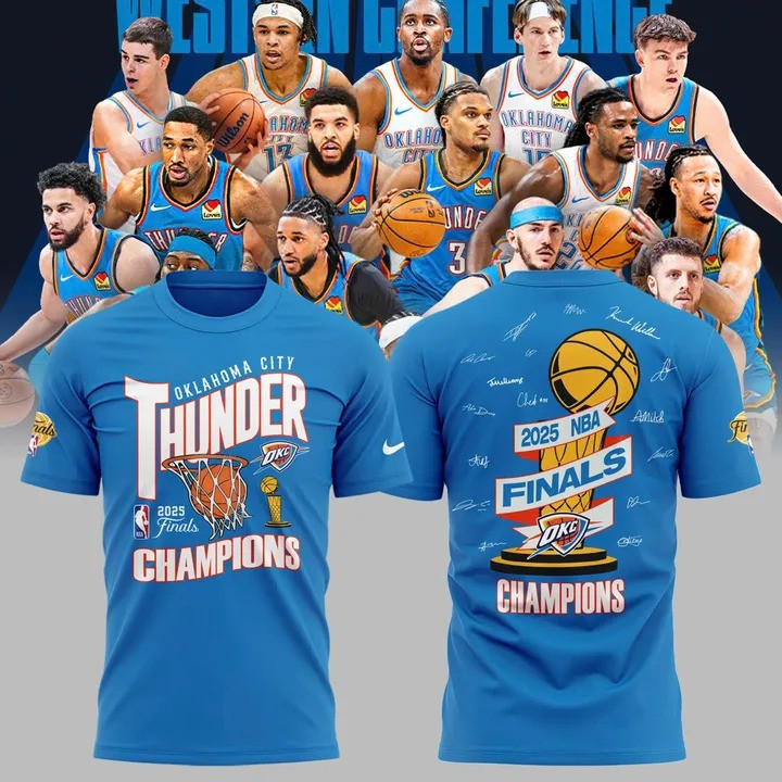 Oklahoma City OKC Thunder Champions NBA Finals 2025 T-Shirt Blue Basketball Fan Merch