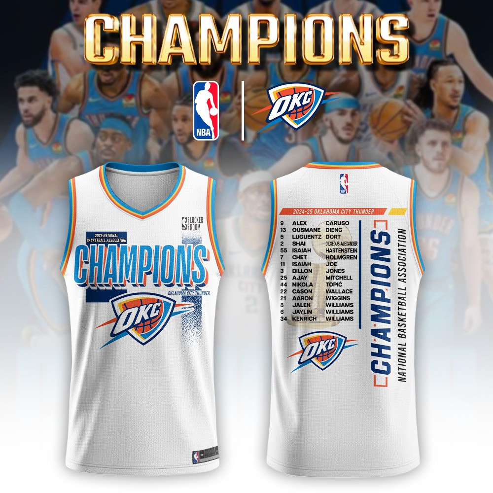 Oklahoma City Thunder 2025 NBA Champions Basketball Jersey Unique Gifts For Basketball Fans