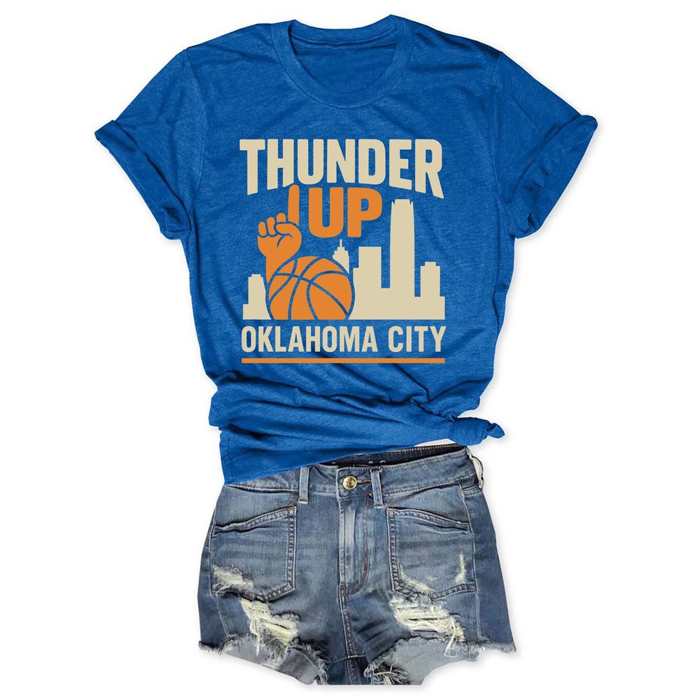 Oklahoma City Thunder Merch Thunder Up Women's T-Shirt Unique Basketball Gifts For Fans