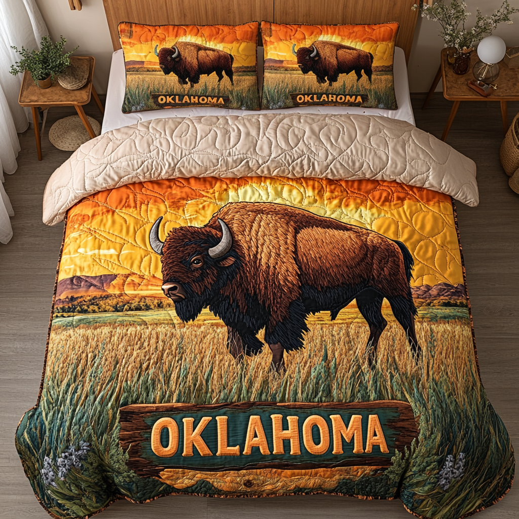 Oklahoma Heritage Quilted Bedding Set Holiday Duvet Covers Bison Unique Presents