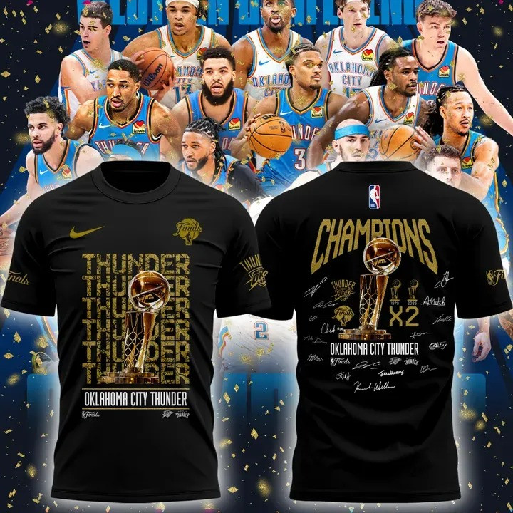 Oklahoma OKC City Thunder Champions T-Shirt Signature NBA Finals 2025 Merch Fan Clothing