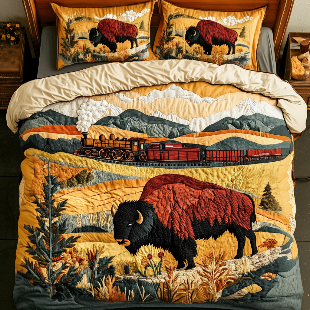Oklahoma Pride Quilted Bedding Set Holiday Duvet Cover Set Bison Gifts For Husband