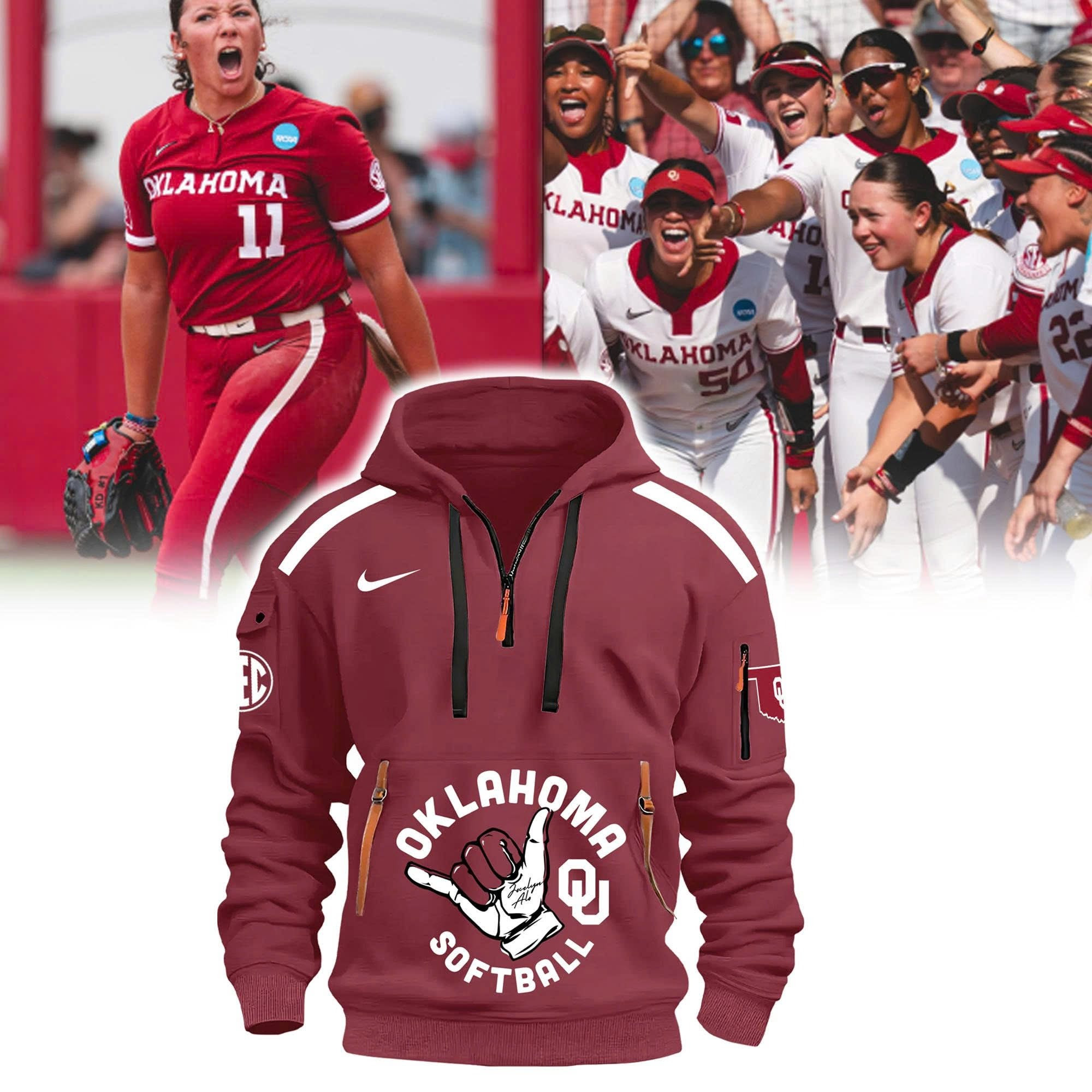 Oklahoma SoftBall QU Collection Quarter Zip Hoodie Oklahoma Sooners Merch Clothing