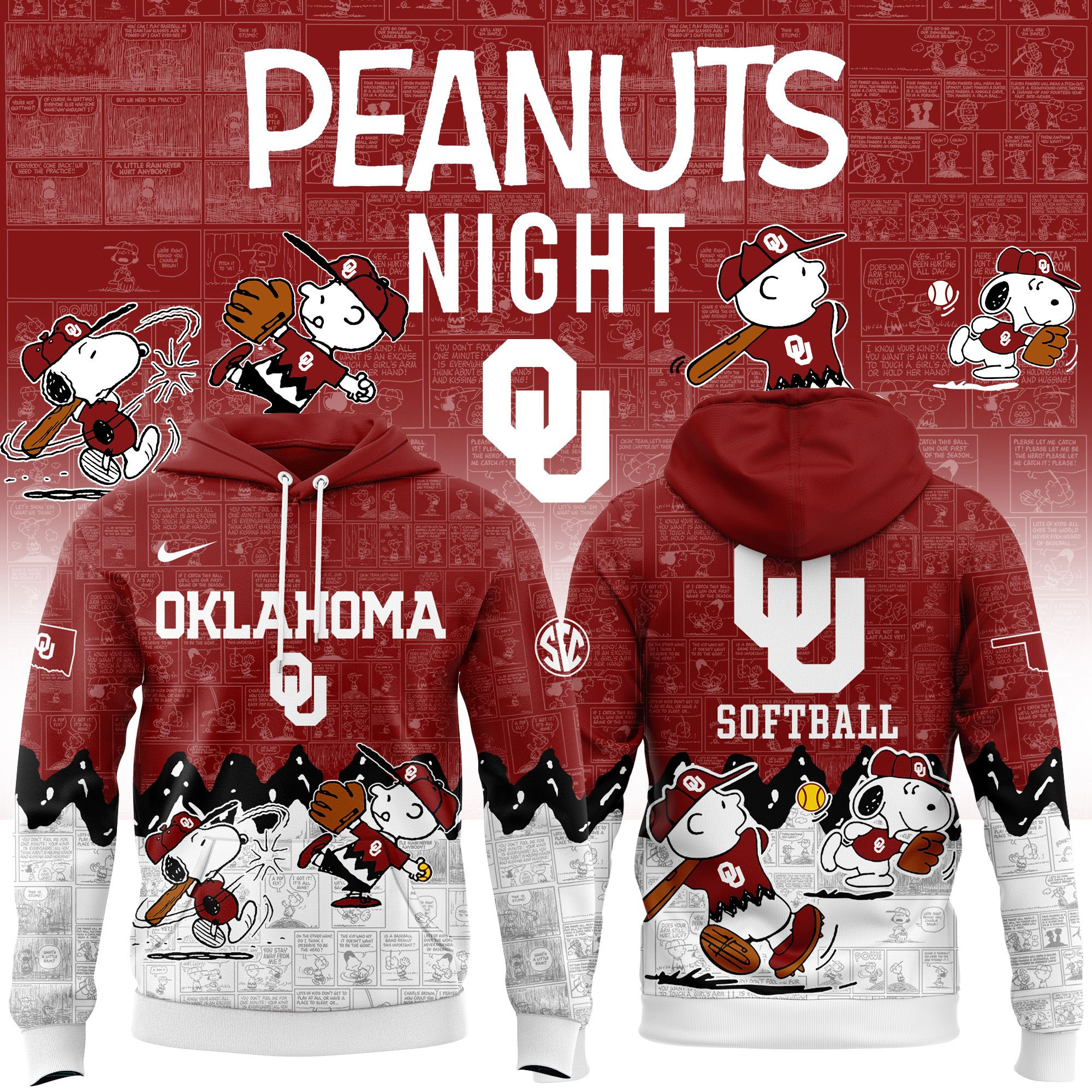 Oklahoma Softball x Peanuts Hoodie Oklahoma Sooners Merch Best Gift For Softball Fans