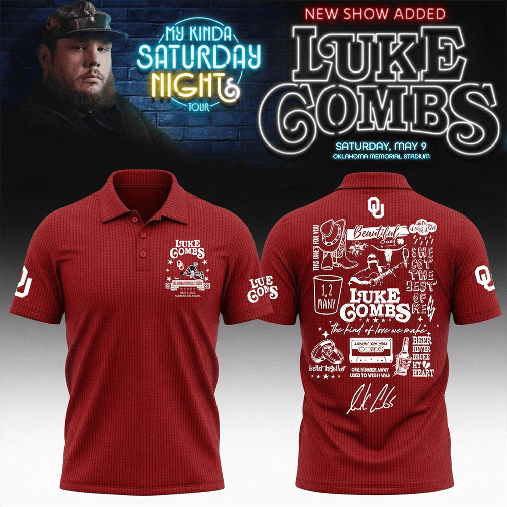 Oklahoma Sooners 2026 x Luke Combs Merch Polo Shirt My Kinda Saturday Night Tour 2026 Apparel
