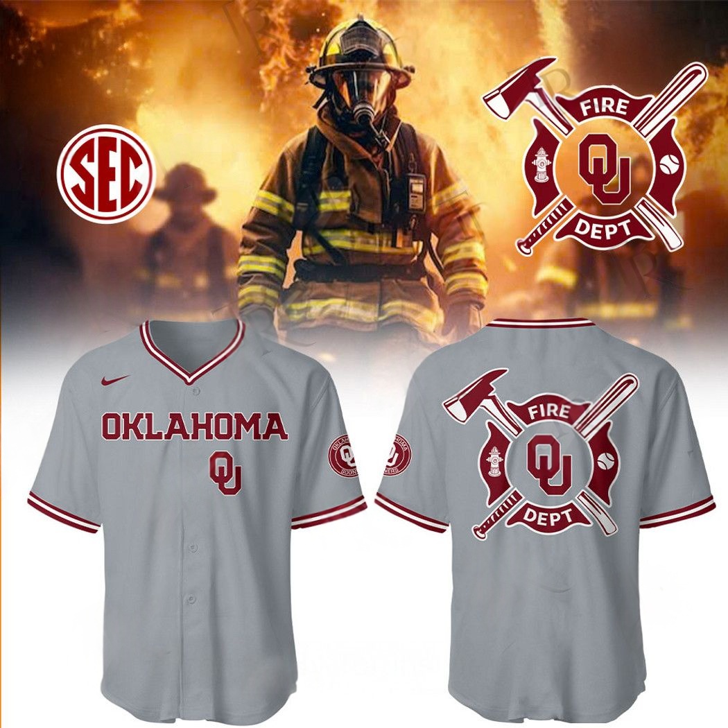 Oklahoma Sooners Firefighter Appreciation Night 2025 Limited Edition Baseball Jersey Grey Baseball Gifts Ideas