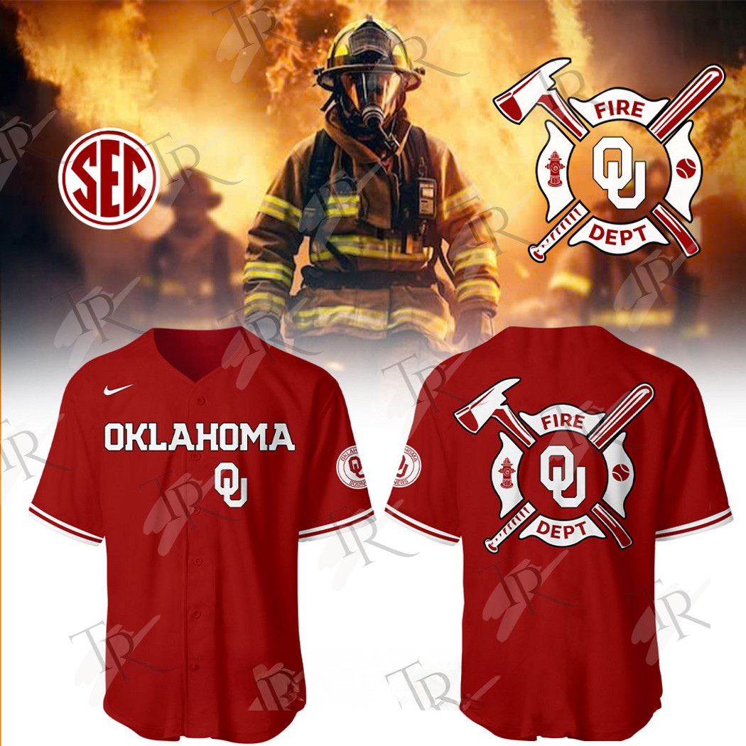 Oklahoma Sooners Firefighter Appreciation Night 2025 Limited Edition Baseball Jersey Red Baseball Coach Gift Ideas