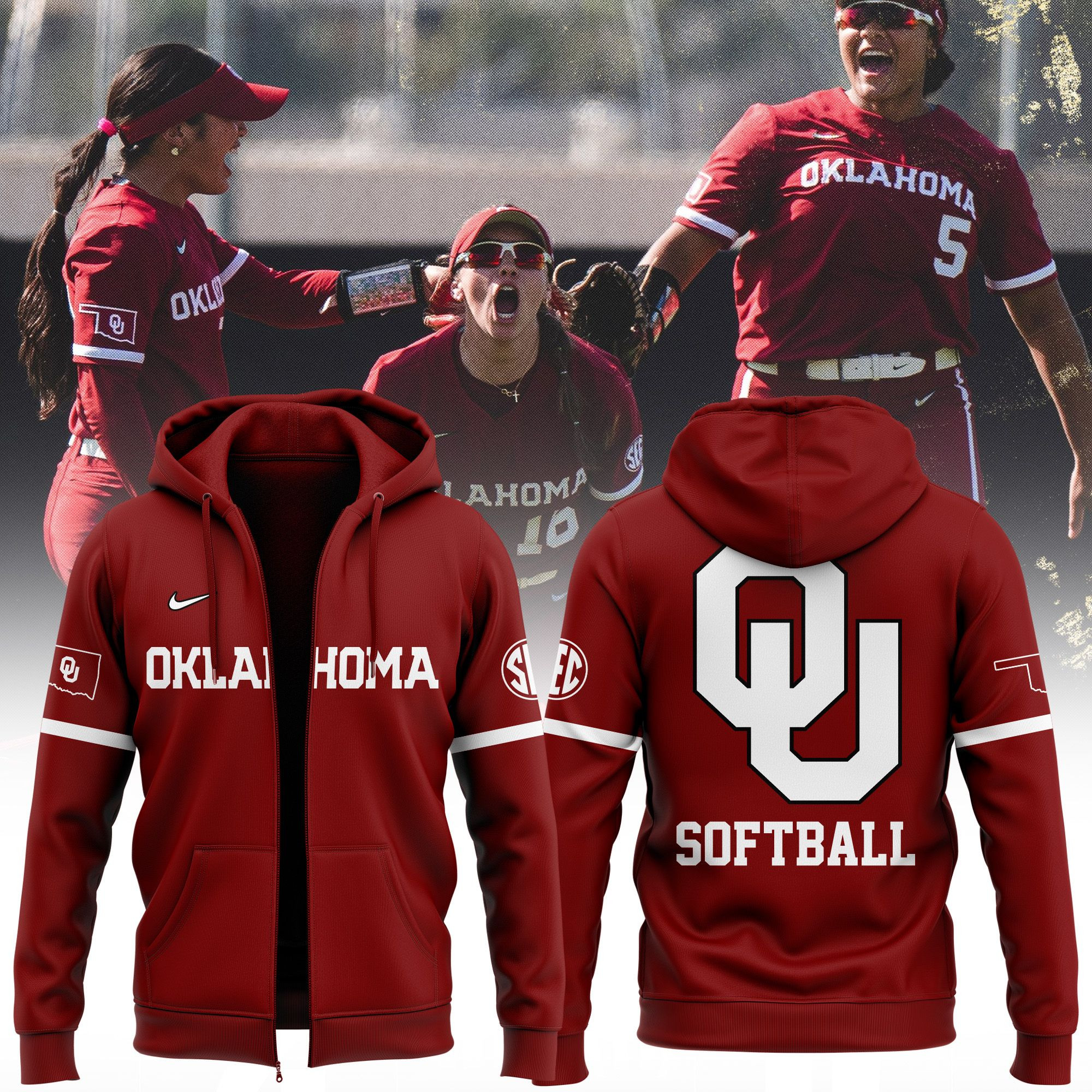 Oklahoma Sooners Softball Zip Hoodie Game Day Clothing Unique Fan Gear