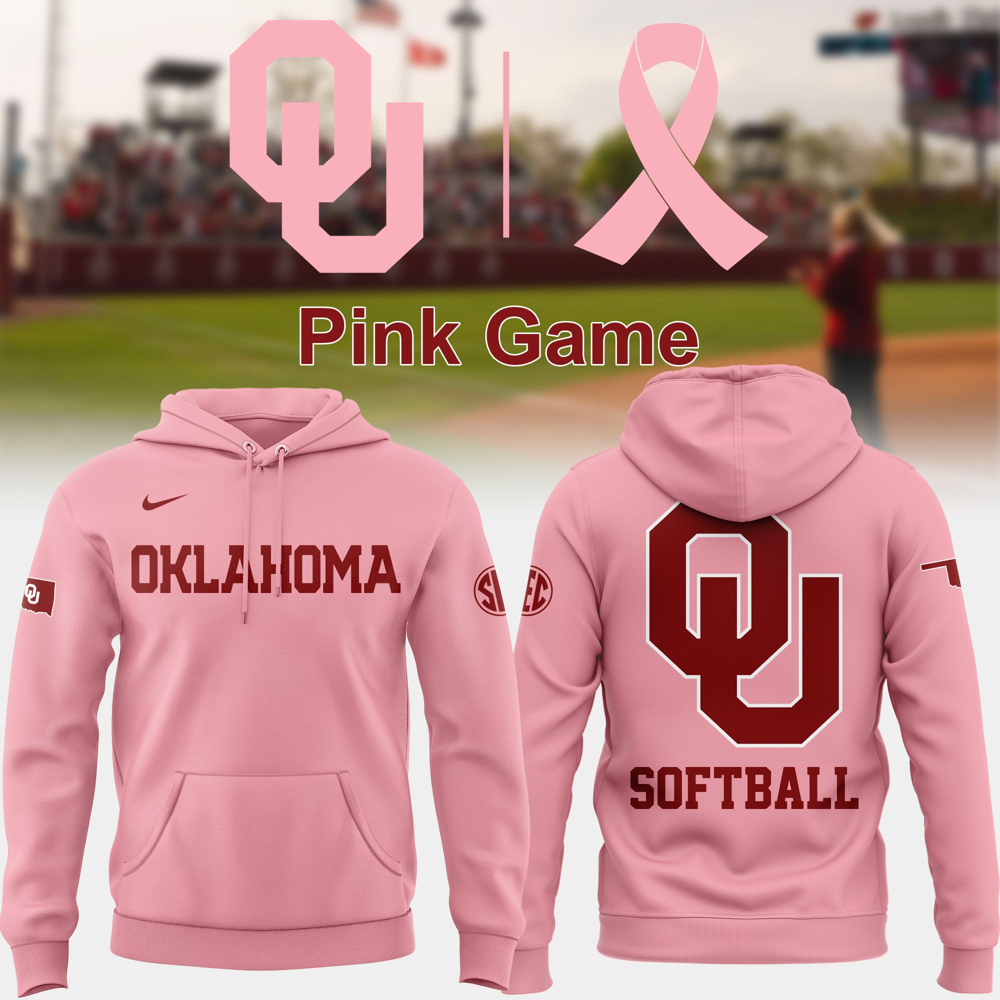 Oklahoma Sooners x Breast Cancer Awareness Softball Hoodie Oklahoma Sooners Apparel Fan Gear