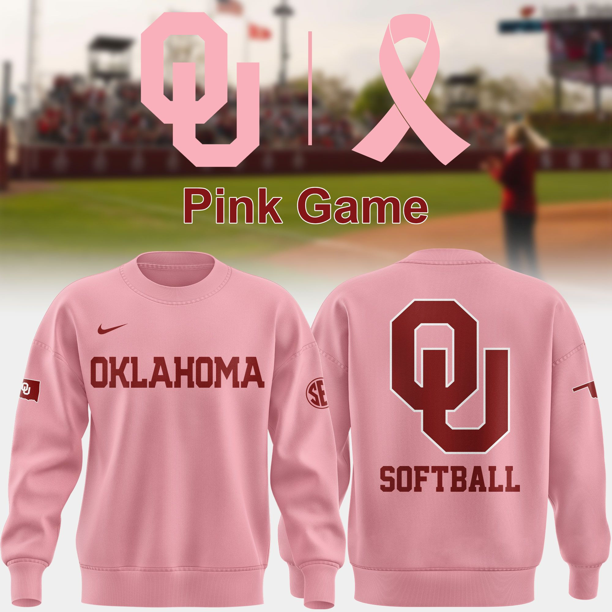 Oklahoma Sooners x Breast Cancer Awareness Sweatshirt Oklahoma Sooners Apparel Softball Lover Gift