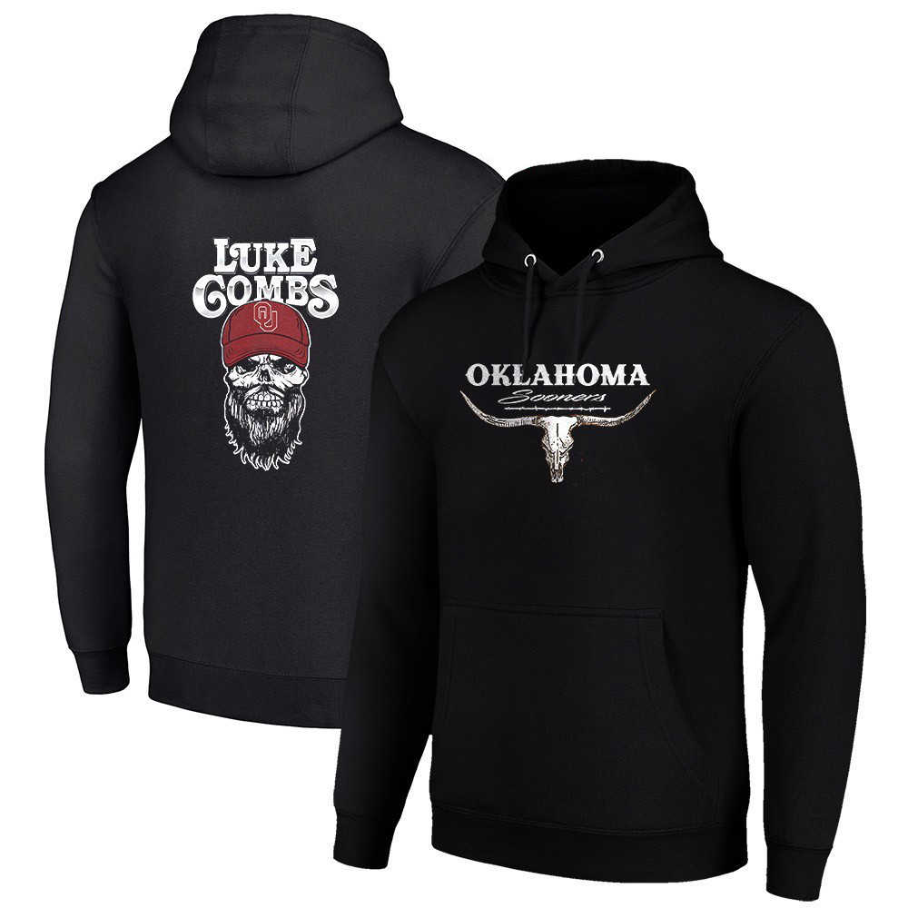 Oklahoma Sooners x Luke Combs Country Music Skull Hoodie Music Concert Outfit Gift For Fans