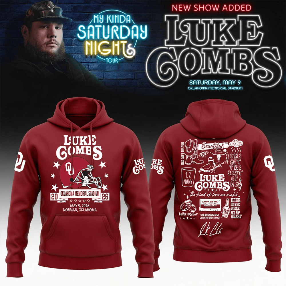 Oklahoma Sooners x Luke Combs Merch Hoodie My Kinda Saturday Night Tour 2026 Apparel