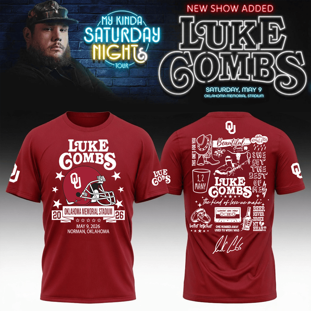Oklahoma Sooners x Luke Combs Merch T-Shirt My Kinda Saturday Night Tour 2026 Shirt