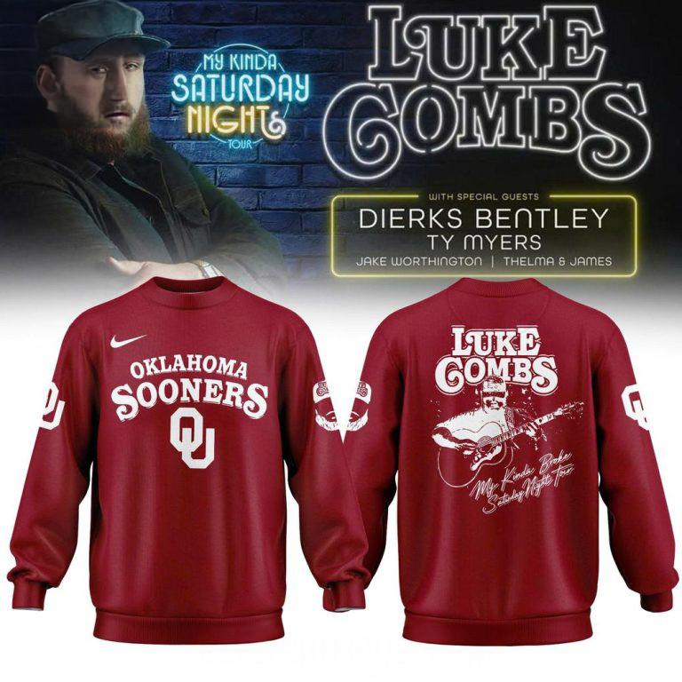 Oklahoma Sooners x Luke Combs My Kinda Saturday Night Tour Sweatshirt Oklahoma Sooners Apparel