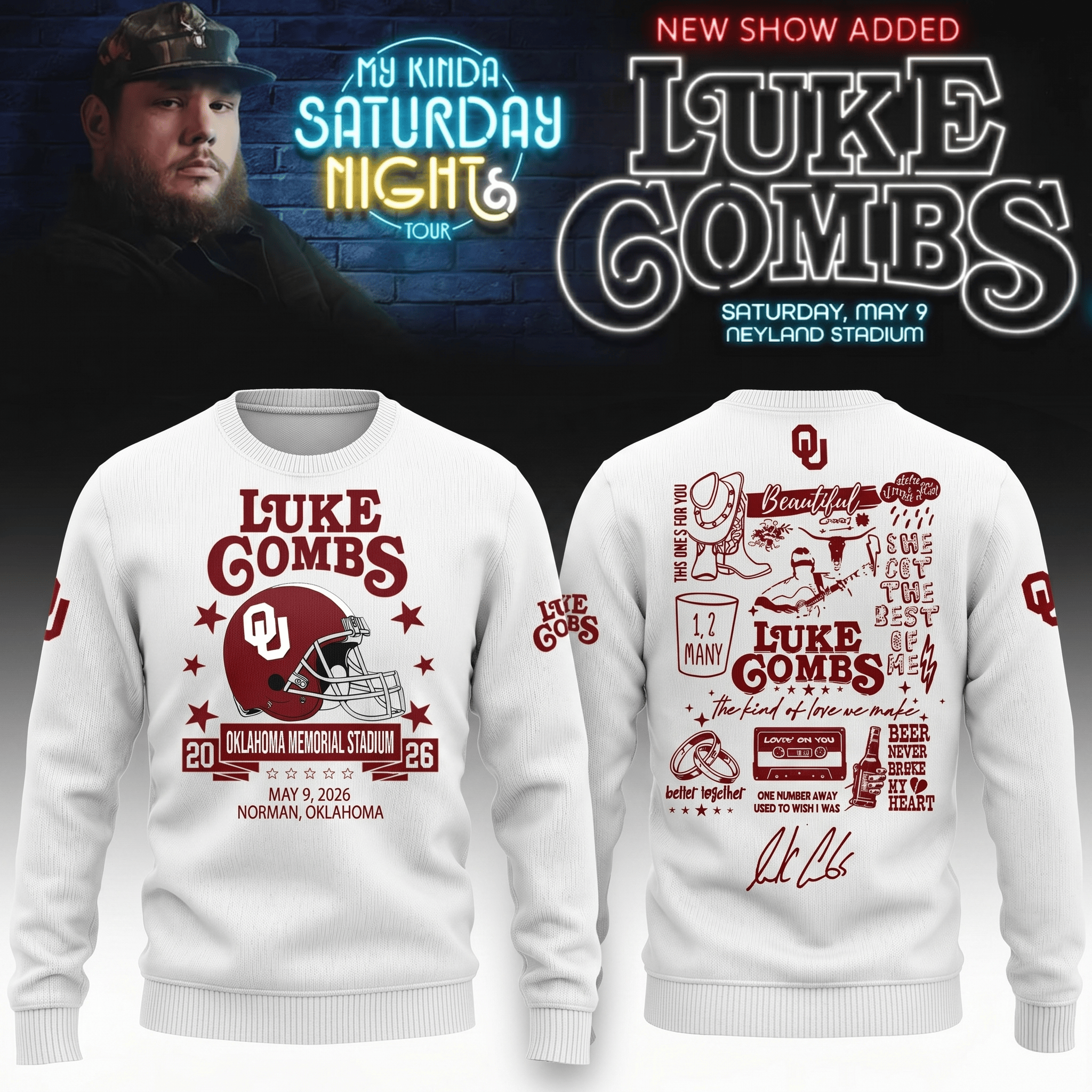 Oklahoma x Luke Combs My Kinda Saturday Night Tour 2026 Sweatshirt Best Music Concert Outfits