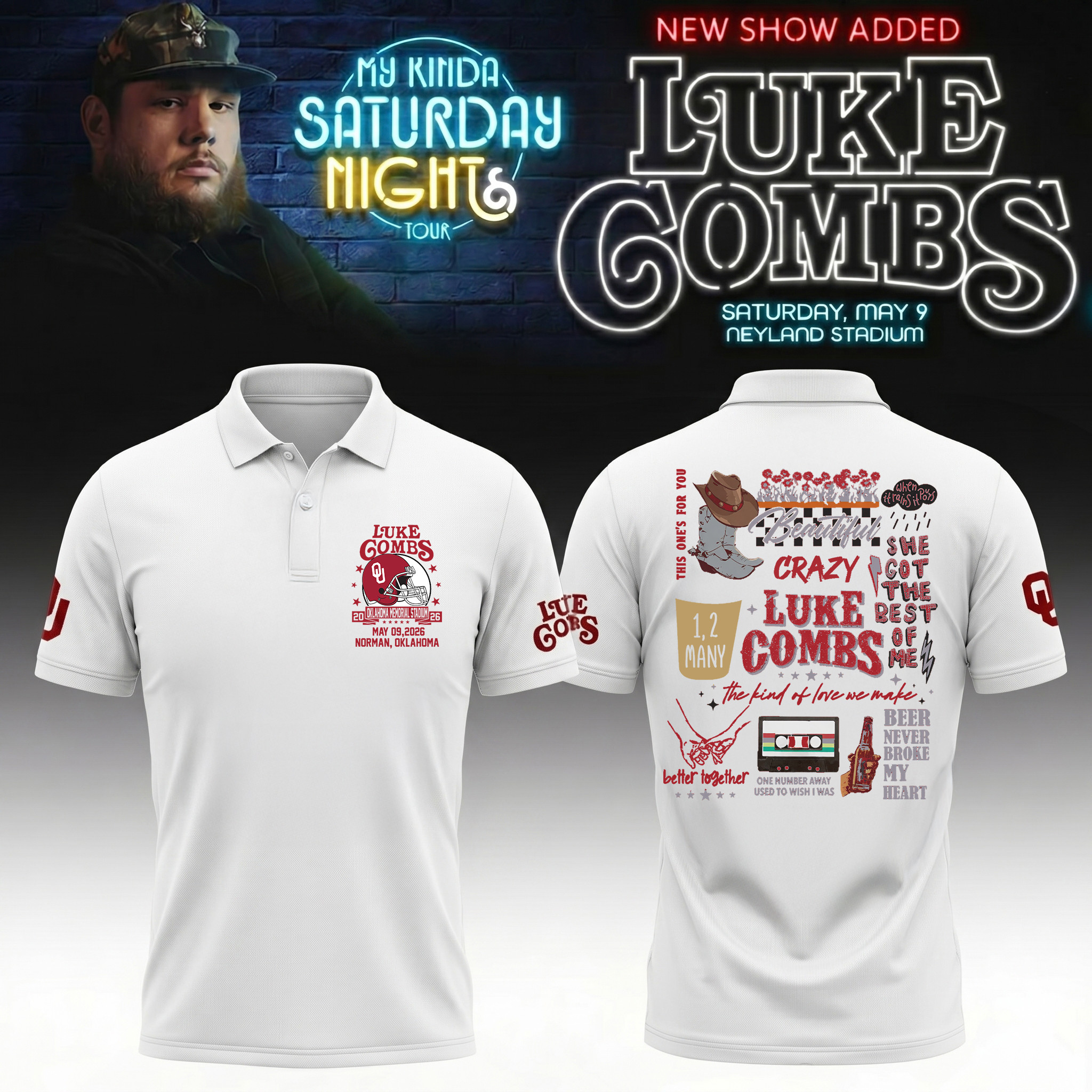 Oklahoma x Luke Combs My Kinda Saturday Night Tour Polo Shirt Gift For Fan