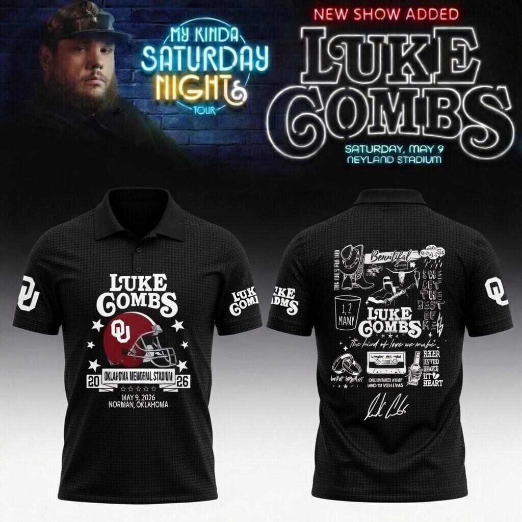 Oklahoma x Luke Combs My Kinda Saturday Night Tour Polo Shirt Oklahoma Memorial Stadium Shirt