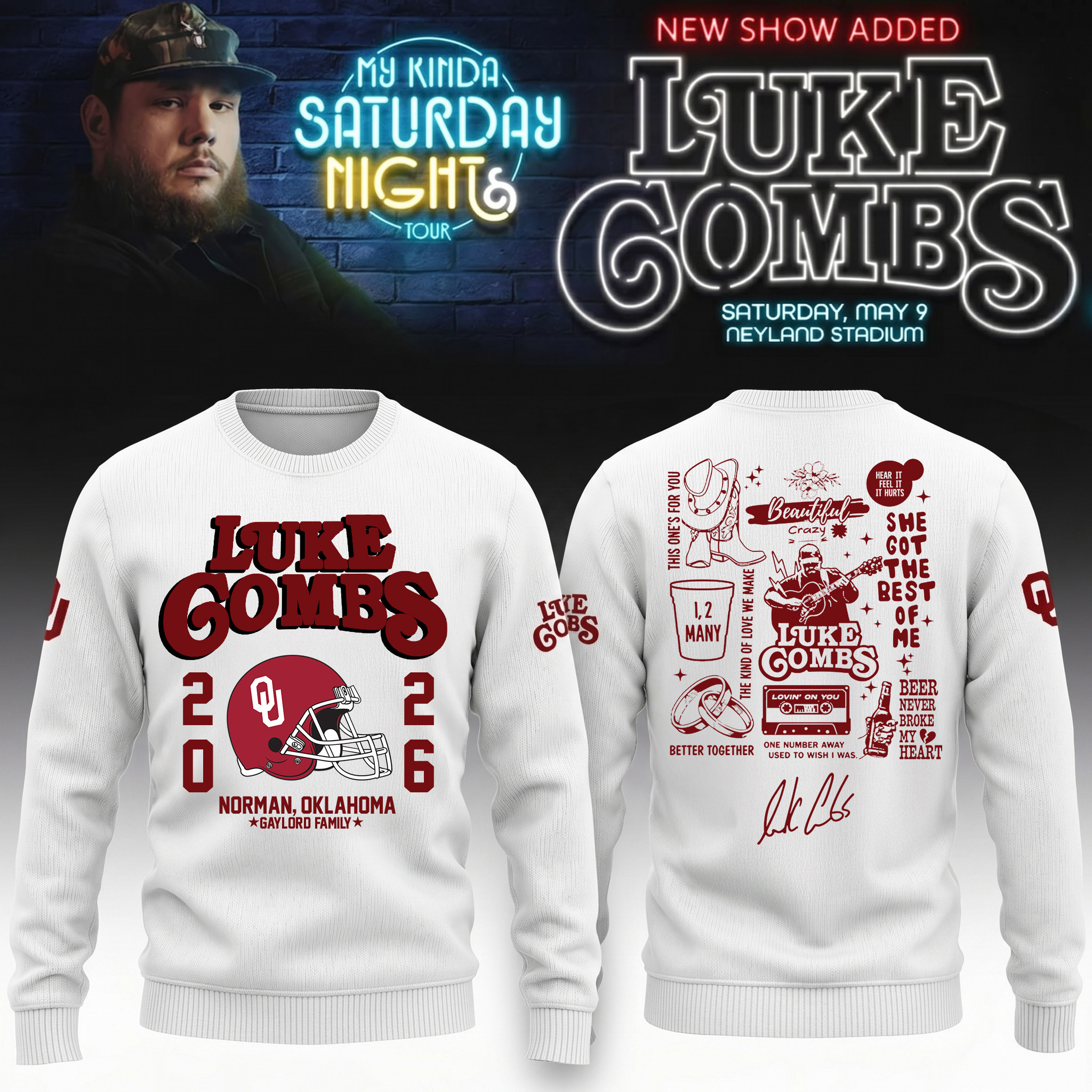 Oklahoma x Luke Combs My Kinda Saturday Night Tour Sweater Birthday Gift For Brother
