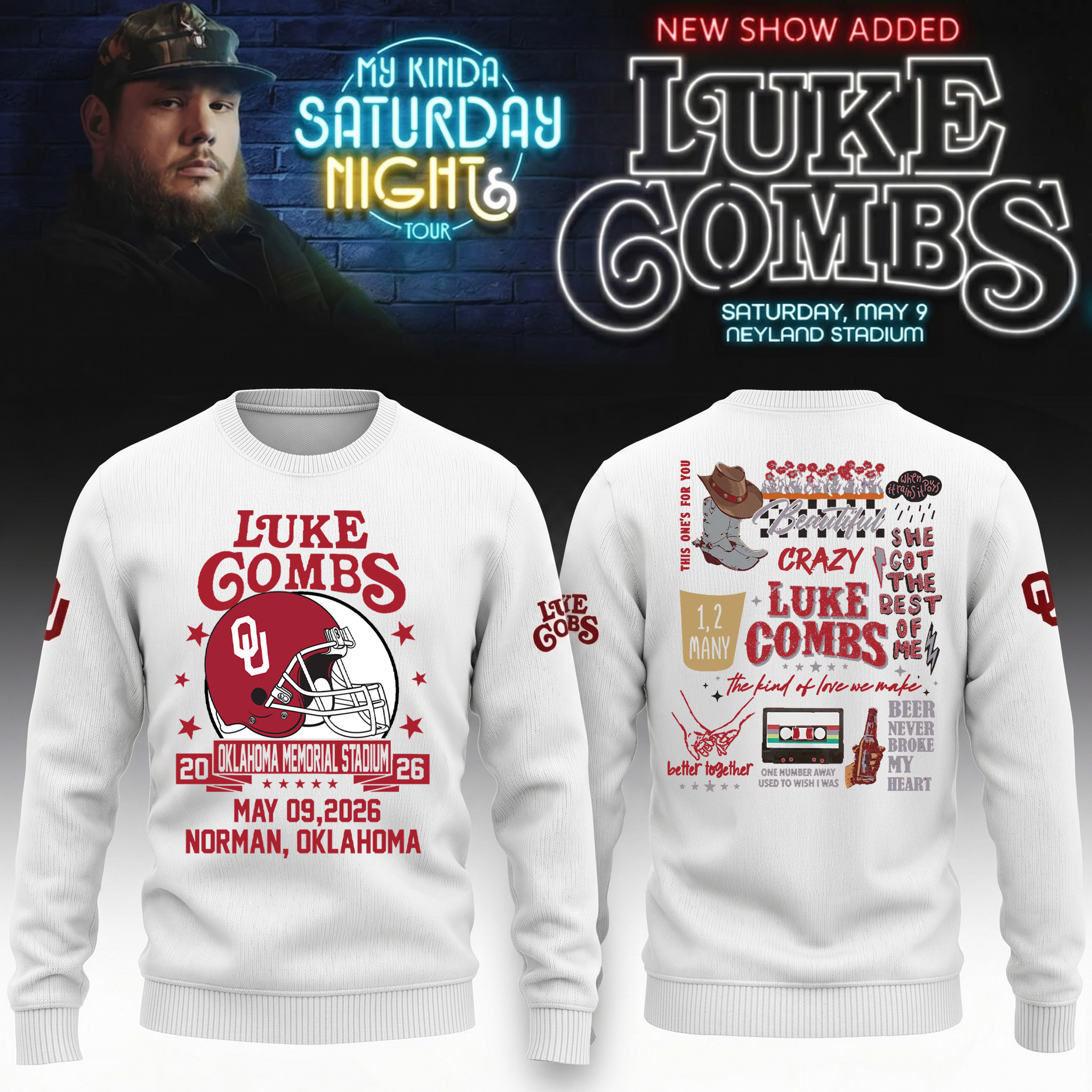 Oklahoma x Luke Combs My Kinda Saturday Night Tour Sweater Country Concert Outfit