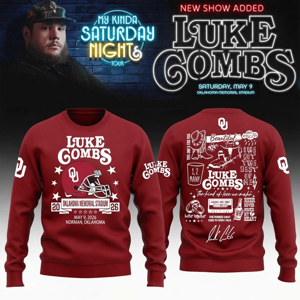 Oklahoma x Luke Combs My Kinda Saturday Night Tour Sweatshirt Norman Oklahoma Concert Merch