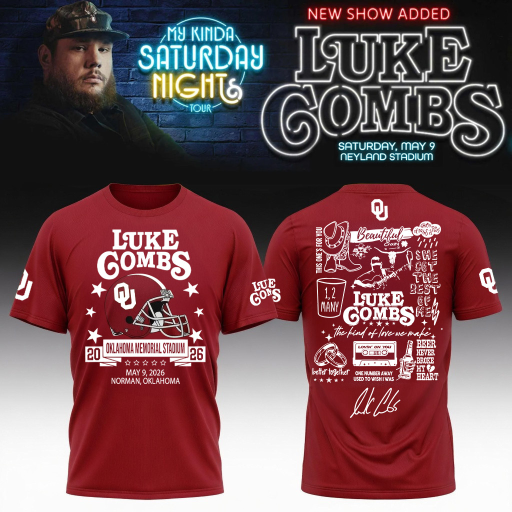 Oklahoma x Luke Combs My Kinda Saturday Night Tour T-Shirt Football Fans Merch Game Day Gear