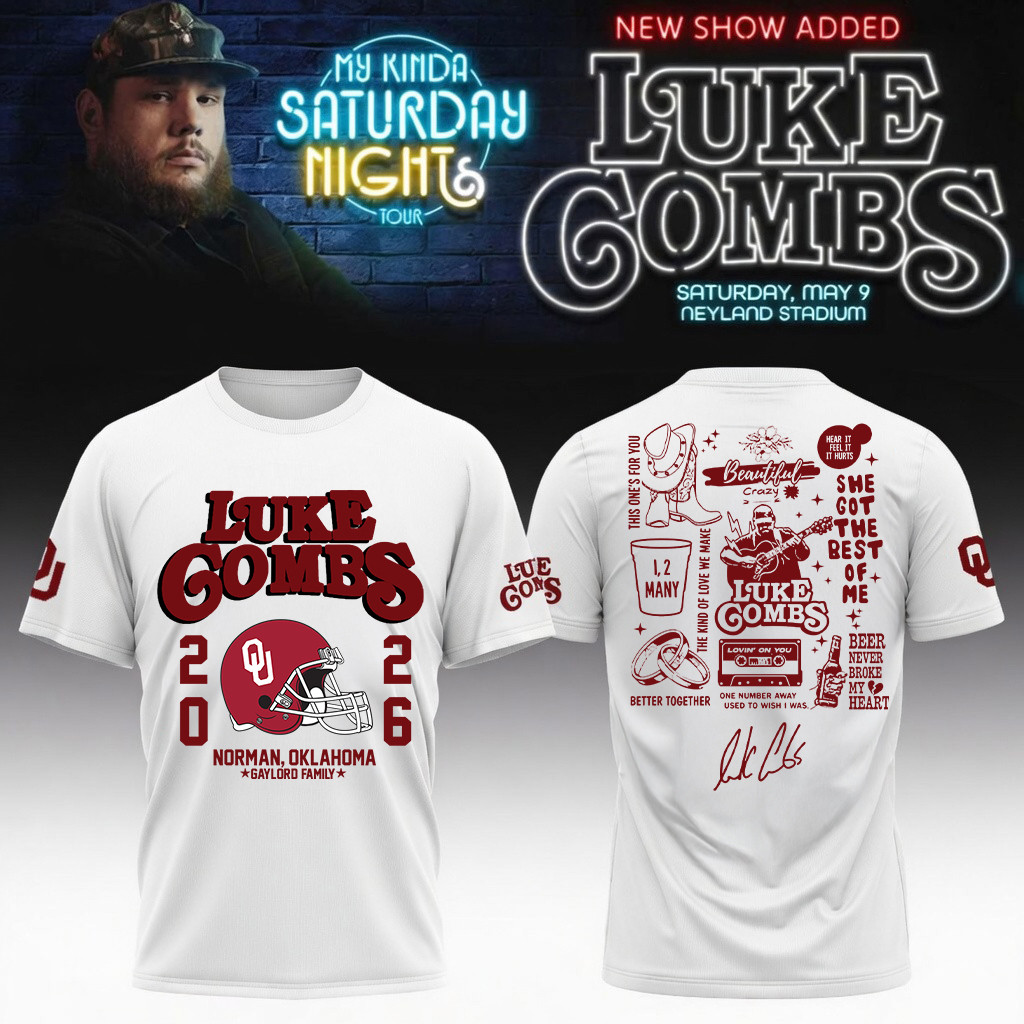 Oklahoma x Luke Combs My Kinda Saturday Night Tour T-Shirt Oklahoma Memorial Stadium Tour Shirt