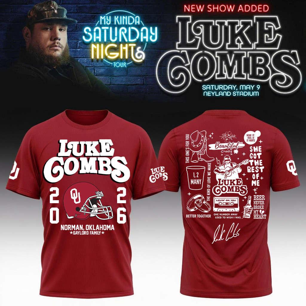 Oklahoma x Luke Combs My Kinda Saturday Night Tour T-Shirt OU Football Helmet Shirt Fan Gear