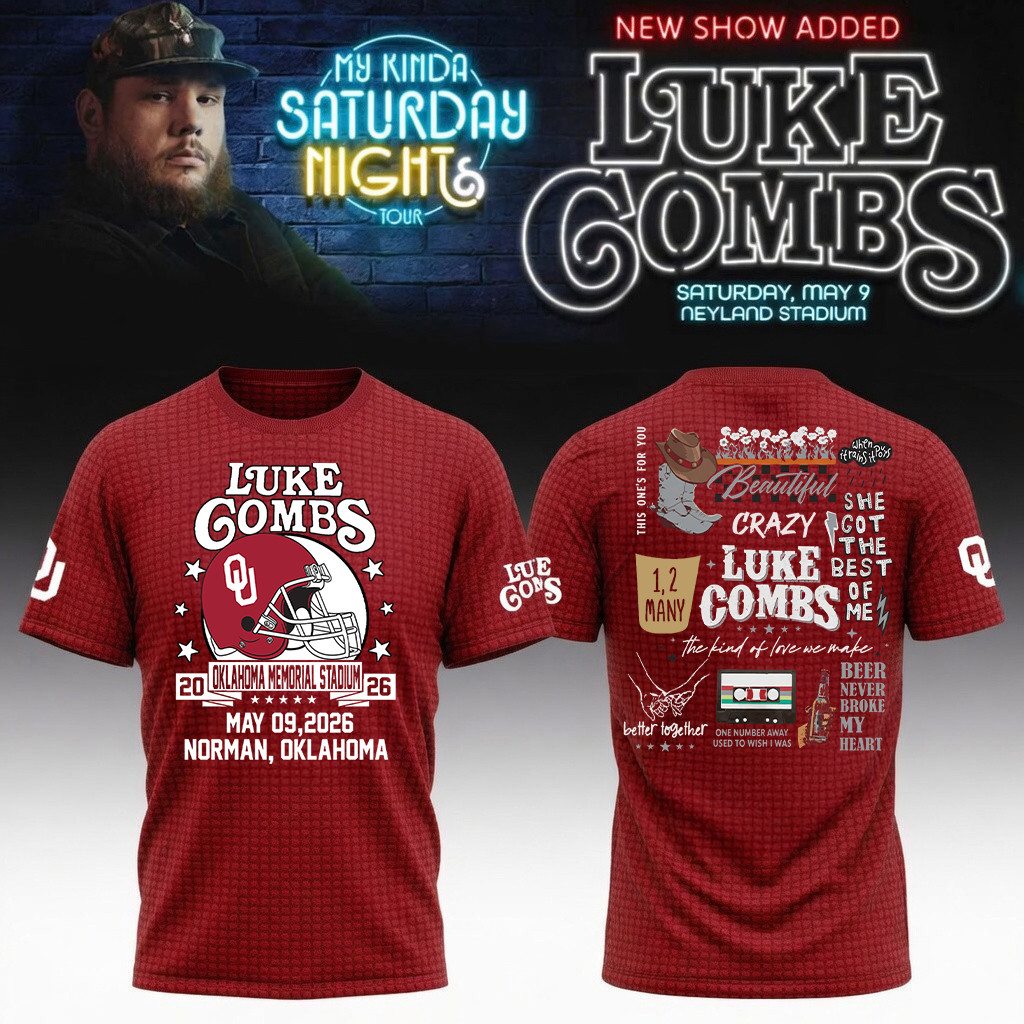 Oklahoma x Luke Combs My Kinda Saturday Night Tour T-Shirt OU Football Helmet Shirt Fans Gear